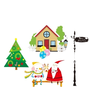 Christmas static window stickers set with Santa, reindeer, tree and festive house decor