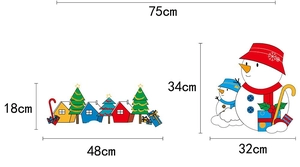 Detailed dimensions of cartoon snowman and house wall stickers for Christmas decor