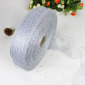 Sparkling silver glitter lace ribbon roll for Christmas tree and DIY gift wrapping decor