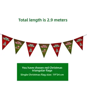 Detailed view of 2.9m Christmas bunting with red and green pennants and festive icons