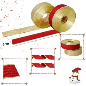 5cm double-sided Christmas tree ribbon in gold and red for festive gift decoration