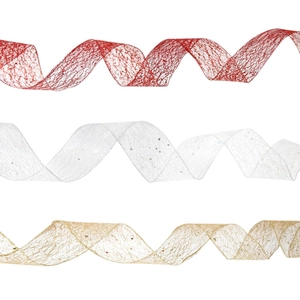 Red, gold and silver glitter mesh Christmas tree ribbons for festive holiday decorations