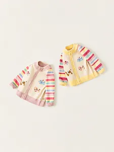 Gestreepte gebreide cardigan voor meisjes met dierenborduursel en geribde details