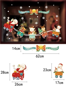 Detail of Merry Christmas static stickers showing Santa sleigh and reindeer window decals