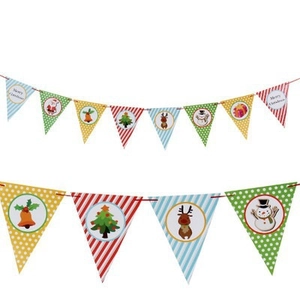 Merry Christmas Paper Triangle Flag Bunting Santa Snowman Pattern Red Green White Holiday Banner For Party Home Wall Decor