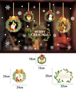 Size chart for Christmas static window stickers featuring Santa, reindeer and wreaths