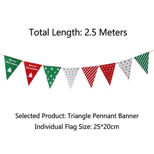 Red and green Merry Christmas paper banner with triangle flags for holiday party decor