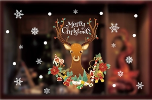 Detailed Christmas window sticker featuring a reindeer, Merry Christmas text and festive motifs