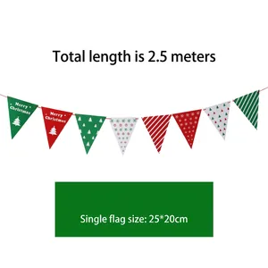 2.5m Christmas triangular bunting with Merry Christmas text and festive tree patterns