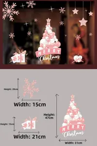 Détails de flocons pailletés roses et autocollants de fenêtre sapin de Noël