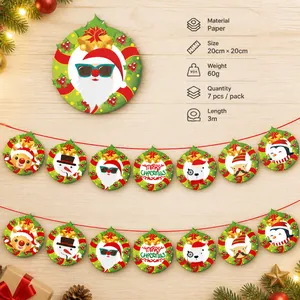 Detail of 3m Christmas paper bunting with 20x20cm Santa and reindeer festive cards