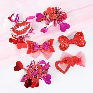 Pinzas para el Cabello Corazón San Valentín Cupido Arco y Flecha Lentejuelas Malla Lazo Rojo Rosa Accesorios para el Cabello Mujer