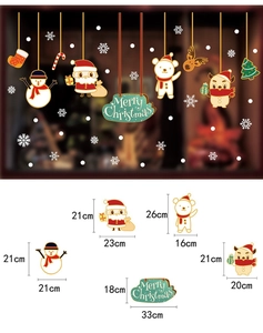 Detailed view of Merry Christmas window stickers including Santa, Polar Bear and Snowman