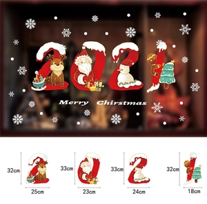 Detailed size guide for Christmas static window stickers with reindeer and Santa motifs
