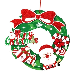 Christmas Paper Wreath Wall Stickers Glitter Merry Christmas Santa Claus Candy Cane Garland For Home Party Xmas Decorations