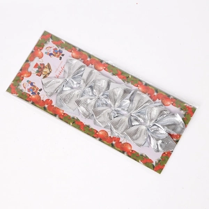 Silver Christmas Bows For Christmas Tree Decoration PET Flannel Shiny Mini Hanging Ornaments For Gift Wrapping Holiday Decor