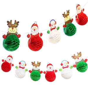 Détail de bannière de Noël avec Père Noël et bonshommes de neige en boules alvéolées