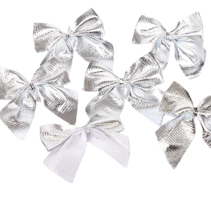 Set of 7 silver glitter Christmas bows for tree decoration and holiday gift wrapping
