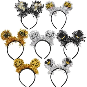 2026 New Year headband set with gold and silver glitter tinsel for Eve party decorations
