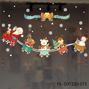 Detail of Merry Christmas static stickers featuring Santa on a red train and snowflakes