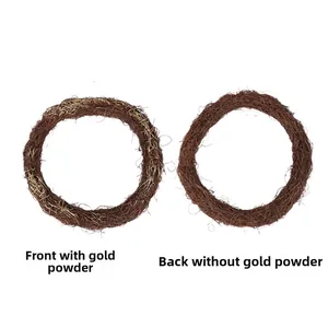 Detailed comparison of natural woven rattan wreath with gold glitter coating and plain back