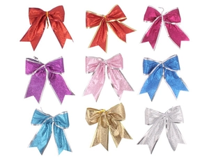 Close-up of colorful 13cm Christmas glitter bows in a multi-color 9-piece set