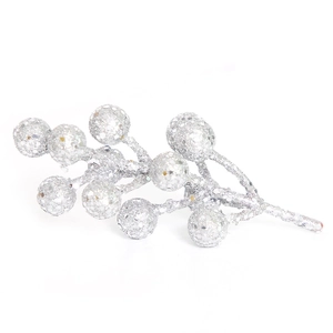 Silver glitter berry stems for Christmas tree decorations and festive wreath decor