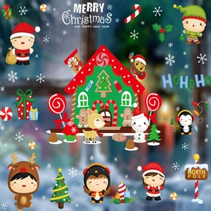 Detailed view of Christmas static stickers with Santa, reindeer and gingerbread house