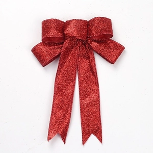 Sparkly red glitter bow ornament for Christmas gift wrapping and festive decoration