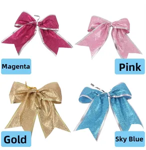Sparkling sequined Christmas bows in rose red, pink, gold and blue for tree decoration