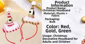 Detailed view of striped Christmas headbands with glittery mini hats and plush feather trim