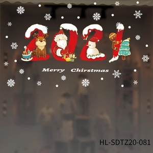 Christmas static window stickers with 2021 design, reindeer, Santa, and snowflakes decor
