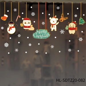 Detailed Christmas window stickers set with Santa, reindeer, and festive cartoon characters