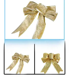 Detailed comparison of sparkling gold glitter bow tie before and after shaping for decor