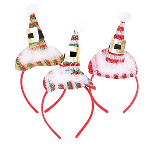Three-piece Christmas headband set with mini sequined elf hats and white faux fur trim