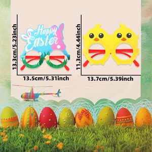 Occhiali per festa di Pasqua con orecchie di coniglio Happy Easter e pulcini con dimensioni