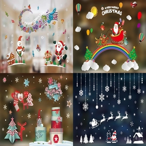 PVC Christmas Static Window Clings Santa Claus Reindeer Snowman Snowflake DIY Festive Glass Door Wall Stickers Home Shop Decor