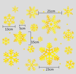 Golden snowflake decals in 5cm to 23cm sizes for Christmas window decoration