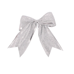 Sparkling silver glitter Christmas bow ornament for festive tree and party decorations