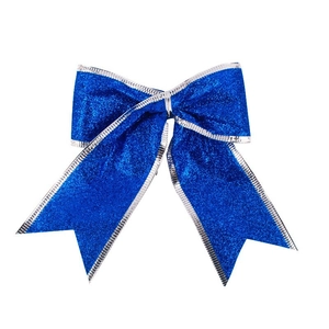 Sparkling blue Christmas bow with silver edges for holiday tree and party decoration
