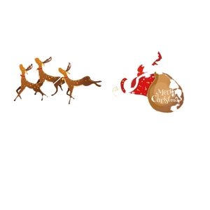 Christmas window decals set featuring three reindeer pulling a festive red gift sleigh