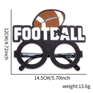 Detailed dimensions of felt American football party glasses with size and weight info