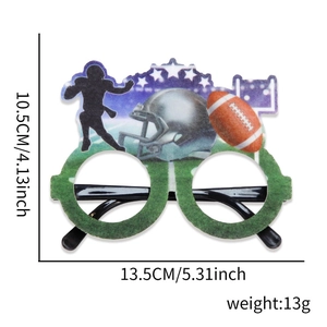 Detailed dimensions of football party glasses with player silhouette and helmet felt design