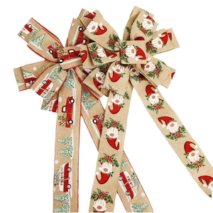 Weihnachtsschleife mit Zwerg- und Truck-Print aus Leinen für den Weihnachtsbaum