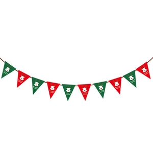 Christmas bunting banner with red and green triangles featuring white reindeer and text
