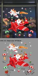 Detailed view of Christmas window stickers with Santa in plane and size dimensions