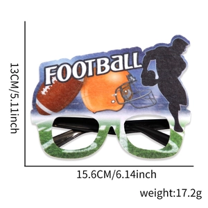 Detailed size specifications for American football party felt glasses with 15.6cm width