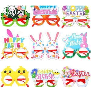 Set di 9 occhiali da festa di Pasqua con conigli, uova colorate e motivi floreali