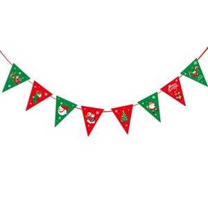 Christmas pennant banner with 8 red and green flags featuring festive cartoon motifs
