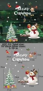 Detailed size chart for Christmas window decals with reindeer and tree patterns